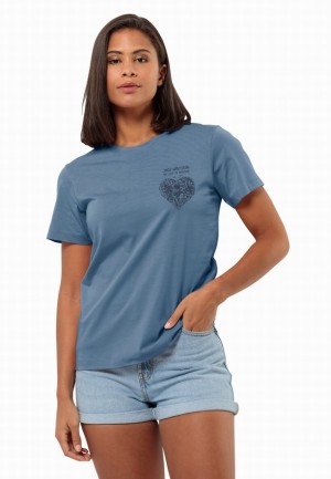 Jack Wolfskin Discover Heart T-shirts Dames Blauw | 95400316