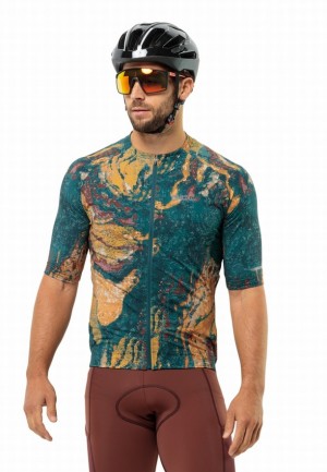 Jack Wolfskin Gravex Printed Fz S/s T-shirts Heren Turquoise | 63063104