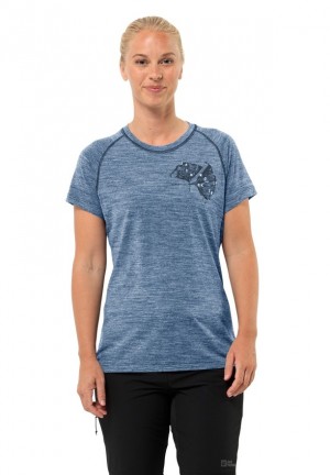 Jack Wolfskin Kammweg Graphic S/s T-shirts Dames Blauw | 10693432