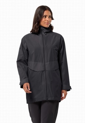 Jack Wolfskin Mainkai Long Regenjassen Dames Zwart | 81534525