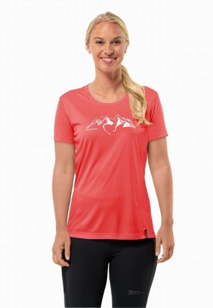 Jack Wolfskin Peak Graphic T-shirts Dames Rood | 62454086