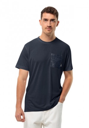 Jack Wolfskin Pocket Karana T-shirts Heren Donkerblauw | 90070773