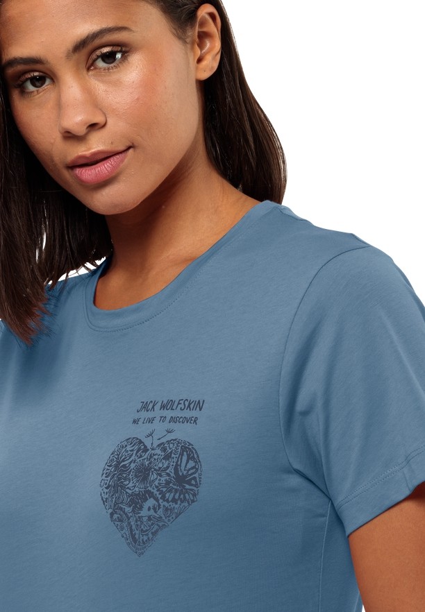 Jack Wolfskin Discover Heart T-shirts Dames Blauw | 95400316