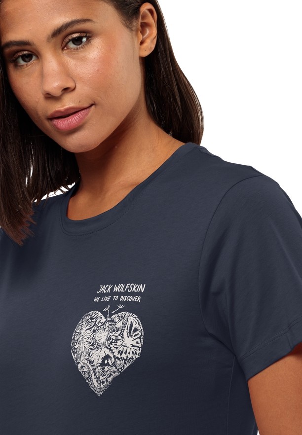 Jack Wolfskin Discover Heart T-shirts Dames Donkerblauw | 32500403
