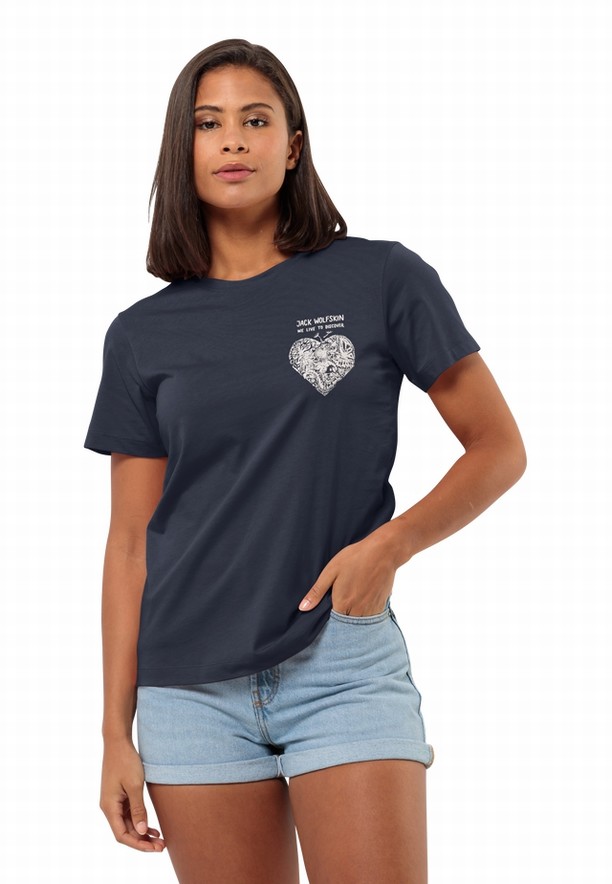 Jack Wolfskin Discover Heart T-shirts Dames Donkerblauw | 32500403