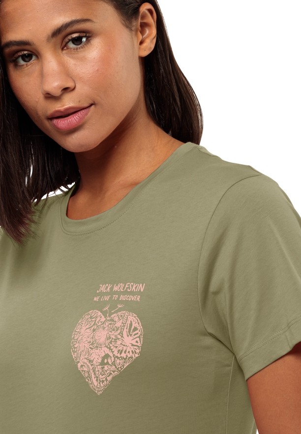 Jack Wolfskin Discover Heart T-shirts Dames Olijfgroen | 20777864