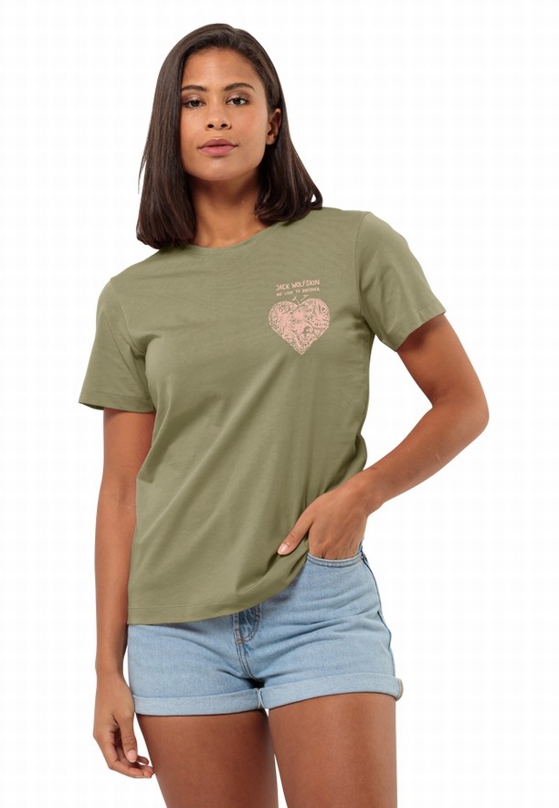 Jack Wolfskin Discover Heart T-shirts Dames Olijfgroen | 20777864