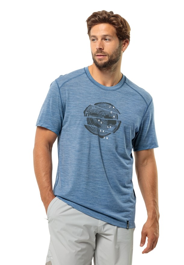 Jack Wolfskin Kammweg Graphic S/s T-shirts Heren Blauw | 72109857
