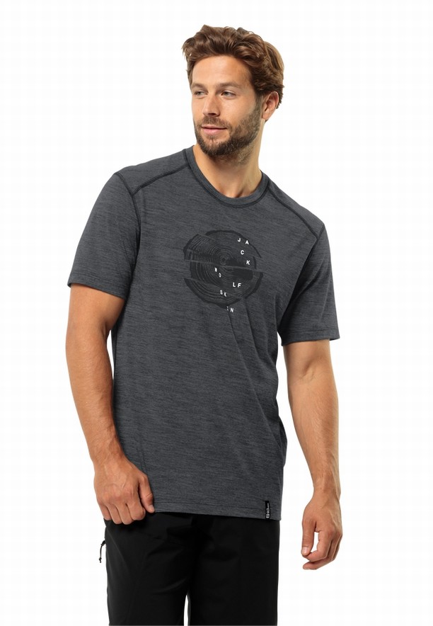 Jack Wolfskin Kammweg Graphic S/s T-shirts Heren Zwart | 64075772