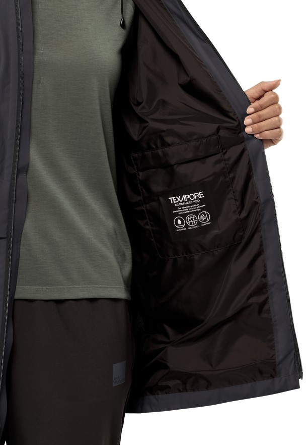 Jack Wolfskin Mainkai Long Regenjassen Dames Zwart | 81534525