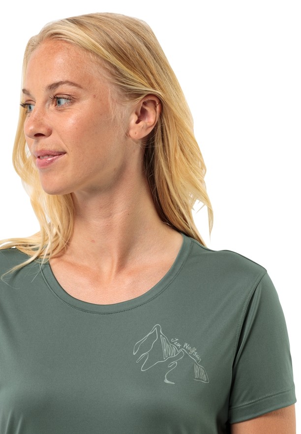 Jack Wolfskin Peak Graphic T-shirts Dames Groen | 53791212